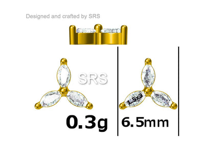 Three Marquise CZ Stud Earrings in Sterling Silver, Silver, Gold or Rose Gold, Three CZ Earrings, Trinity Earrings