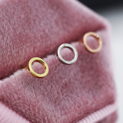 Tiny Open Circle Stud Earrings in Sterling Silver, Silver, Gold or Rose Gold, Circle Earrings, Geometric Minimalist Earrings