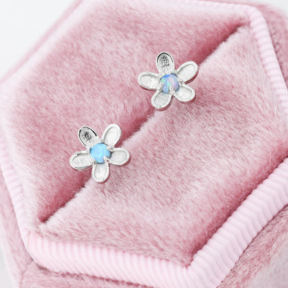 Opal Forget-me-not Flower Stud Earrings in Sterling Silver, Flower Earrings, Nature Inspired Floral Earrings