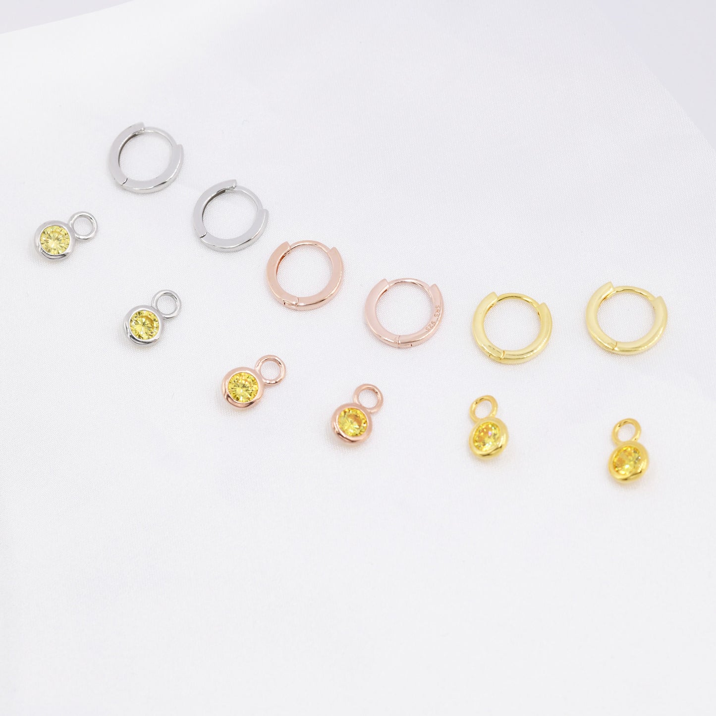November Birthstone Citrine Yellow Crystal Drop Hoop Earrings in Sterling Silver, Detachable Dangle Earrings, Silver, Gold, Rose Gold