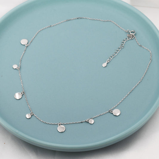 Dainty Disk Choker Necklace in Sterling Silver, Silver Disk Choker Collar Necklace, Silver or Gold