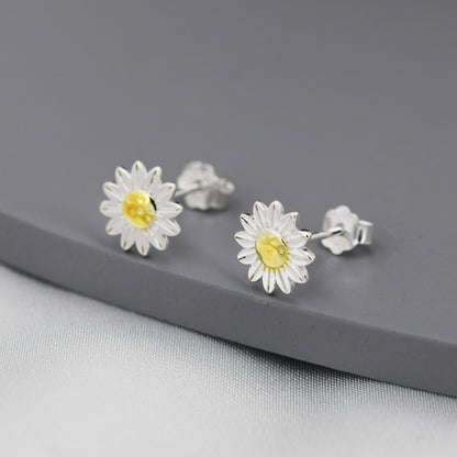 Little Sunflower Flower Stud Earrings in Sterling Silver - Cute Flower Blossom Daisy Earrings  -   Fun, Whimsical