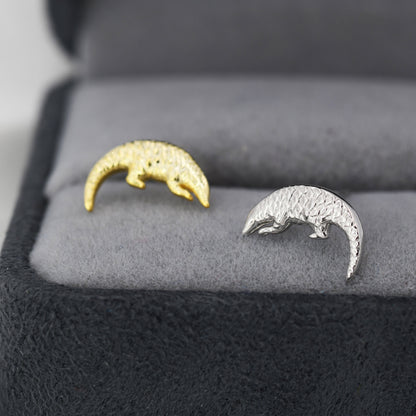 Pangolin Stud Earrings in Sterling Silver, Silver or Gold, Ant Eater Earrings, Nature Inspired Animal Earrings