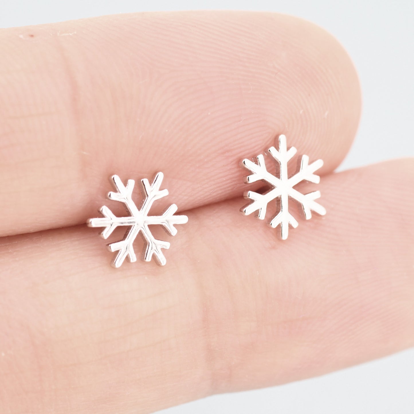 Snowflake Stud Earrings in Sterling Silver, Snow Earrings, Available in Three Finishes - Silver, Gold and Rose Gold, Dainty Snowflake