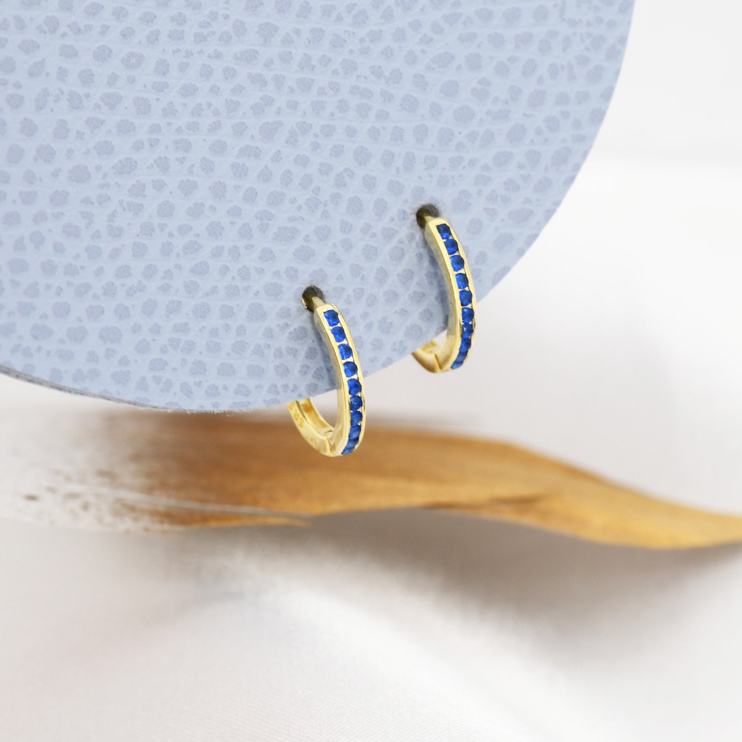 Extra Skinny Sapphire Blue Huggie Hoop in Sterling Silver, Silver or Gold,  8mm Inner Diameter Hoop Earrings, September Birthstone