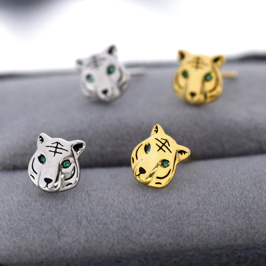 Tiger Stud Earrings in Sterling Silver, Silver or Gold, Animal Earrings, Nature Inspired