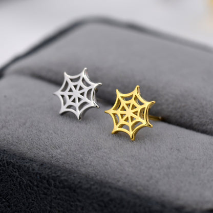 Spider Web Stud Earrings in Sterling Silver, Silver or Gold,  Nature Inspired, Insect Earrings