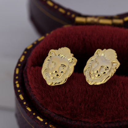 Lion Head Stud Earrings in Sterling Silver, Silver or Gold, Animal Earrings, Nature Inspired