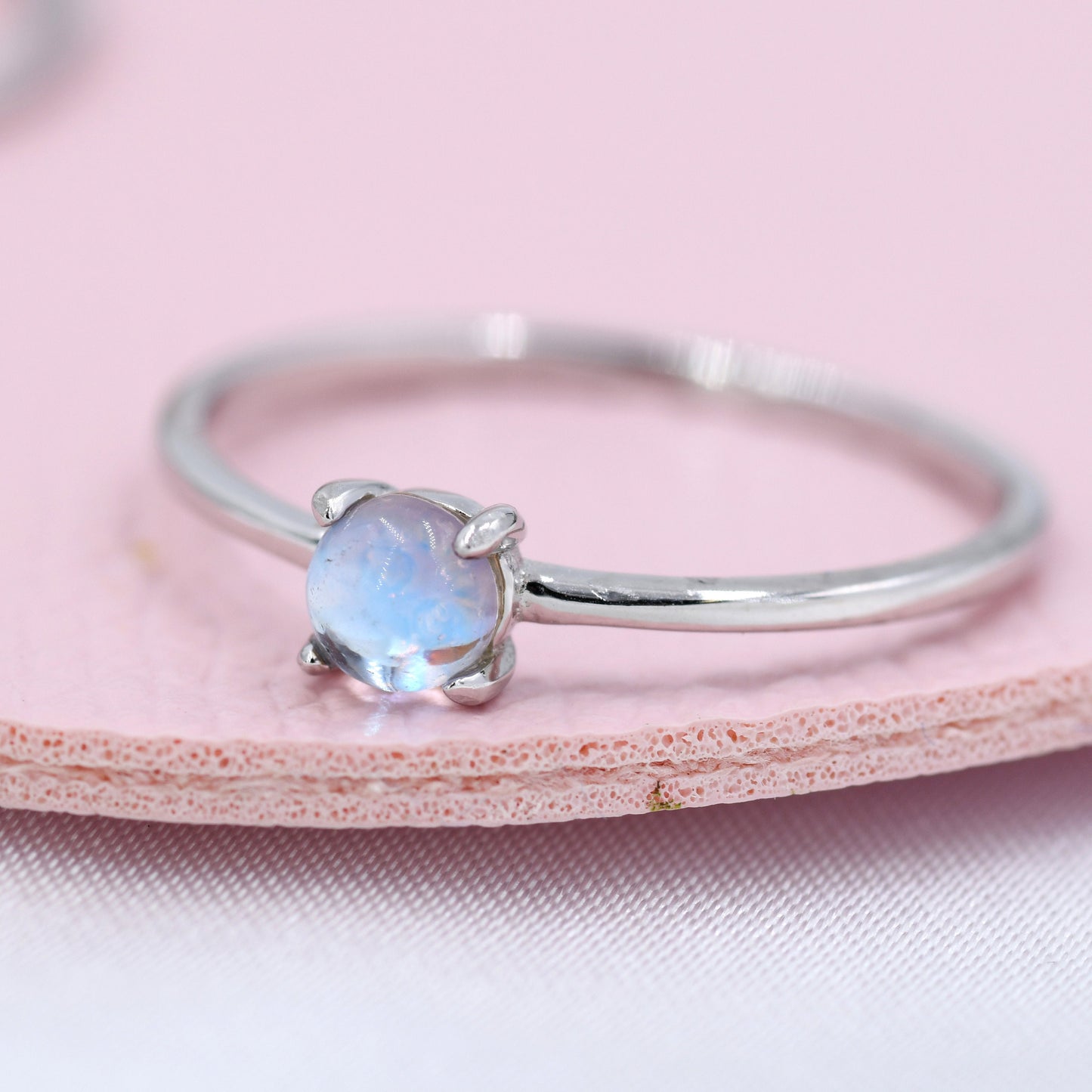 Simulated Moonstone Ring in Sterling Silver, Mermaid Crystal Ring, Minimalist Aurora Ring, US 5 - 8