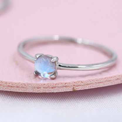 Simulated Moonstone Ring in Sterling Silver, Mermaid Crystal Ring, Minimalist Aurora Ring, US 5 - 8