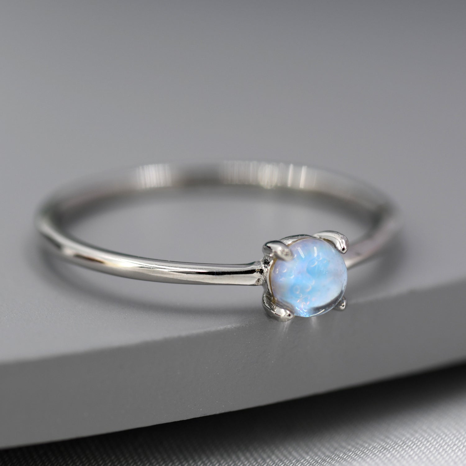 Moonstone Ring and Tiara Ring in Sterling Silver, Mermaid Crystal Ring, Minimalist Aurora Ring, US 5 - 8