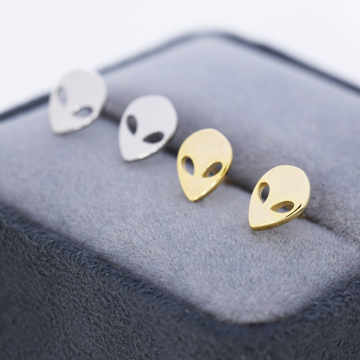 Alien Stud Earrings in Sterling Silver, Silver or Gold, UFO Earrings, Fun and Quirky Jewellery