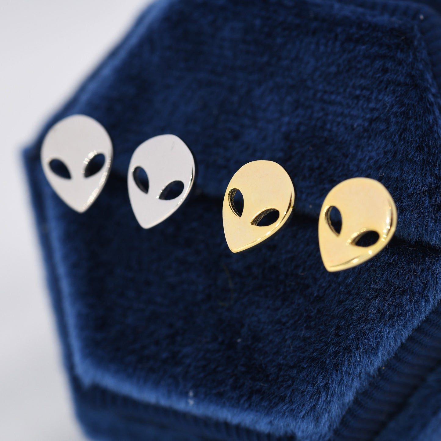 Alien Stud Earrings in Sterling Silver, Silver or Gold, UFO Earrings, Fun and Quirky Jewellery