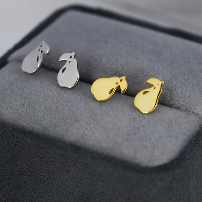 Pear Stud Earrings in Sterling Silver, Silver or Gold, Nature Inspired Fruit Earrings