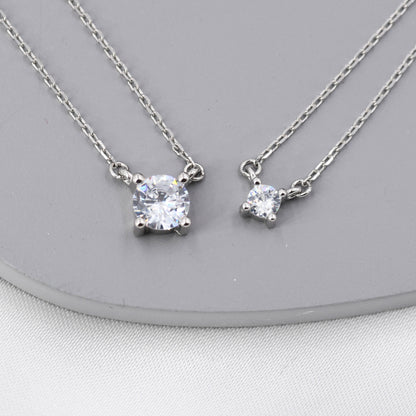 Extra Tiny CZ Necklace in Sterling Silver, Available in Two Stone Sizes, Silver or Gold, CZ Pendant Necklace