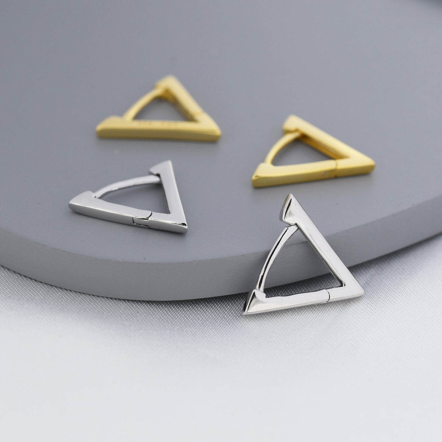 Sterling Silver Triangle Huggie Hoop Earrings, Silver or Gold, Simple Geometric Hoop Earrings