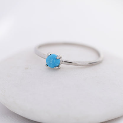 Genuine Turquoise Stone Ring in Sterling Silver, US 5 - 8, Natural Blue Turquoise Ring, December Birthstone Ring