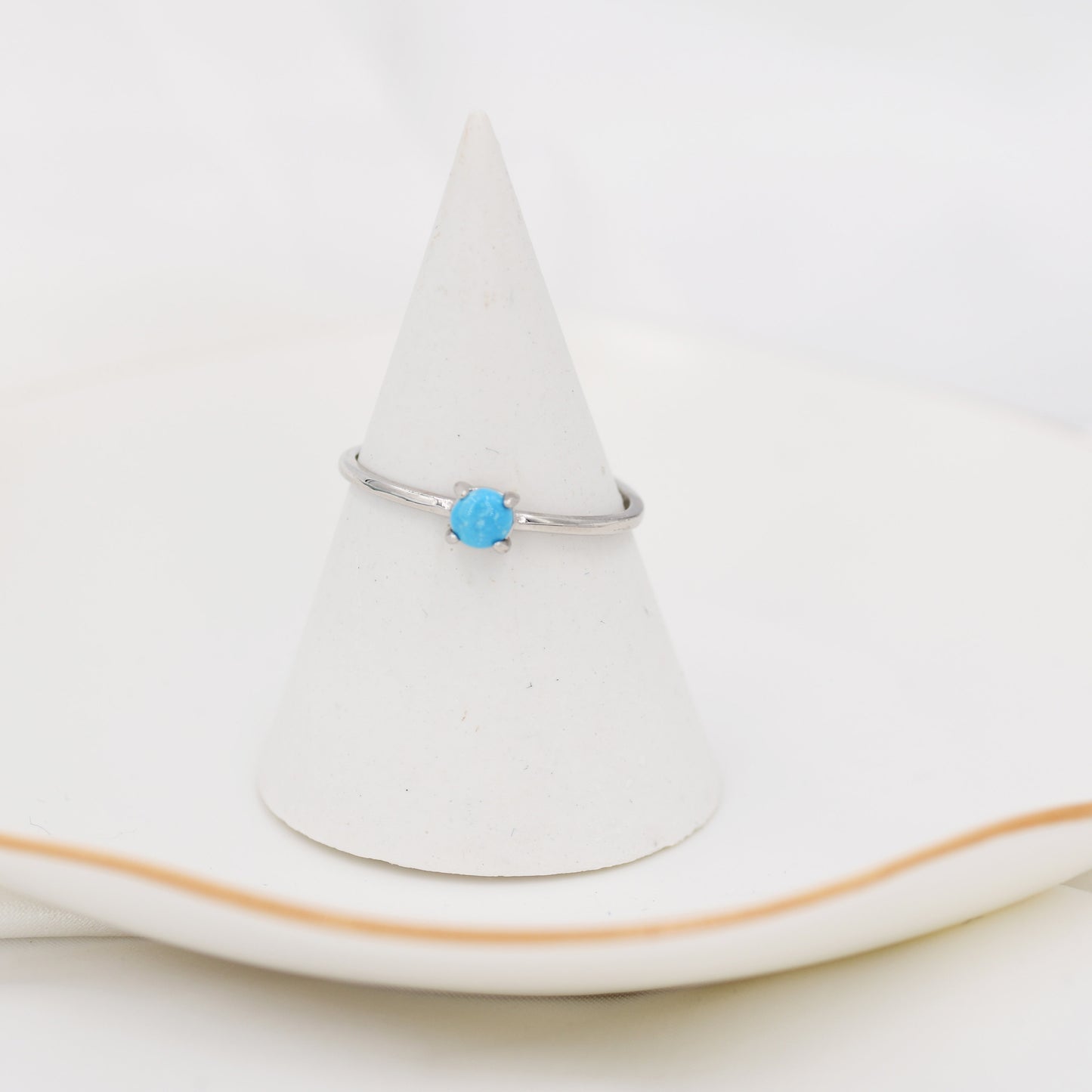 Genuine Turquoise Stone Ring in Sterling Silver, US 5 - 8, Natural Blue Turquoise Ring, December Birthstone Ring