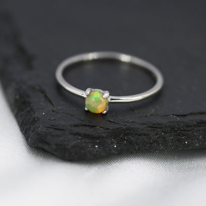 Genuine Opal Ring in Sterling Silver, US 5 - 8, Natural Opal Stone Ring, Ethiopian Opal