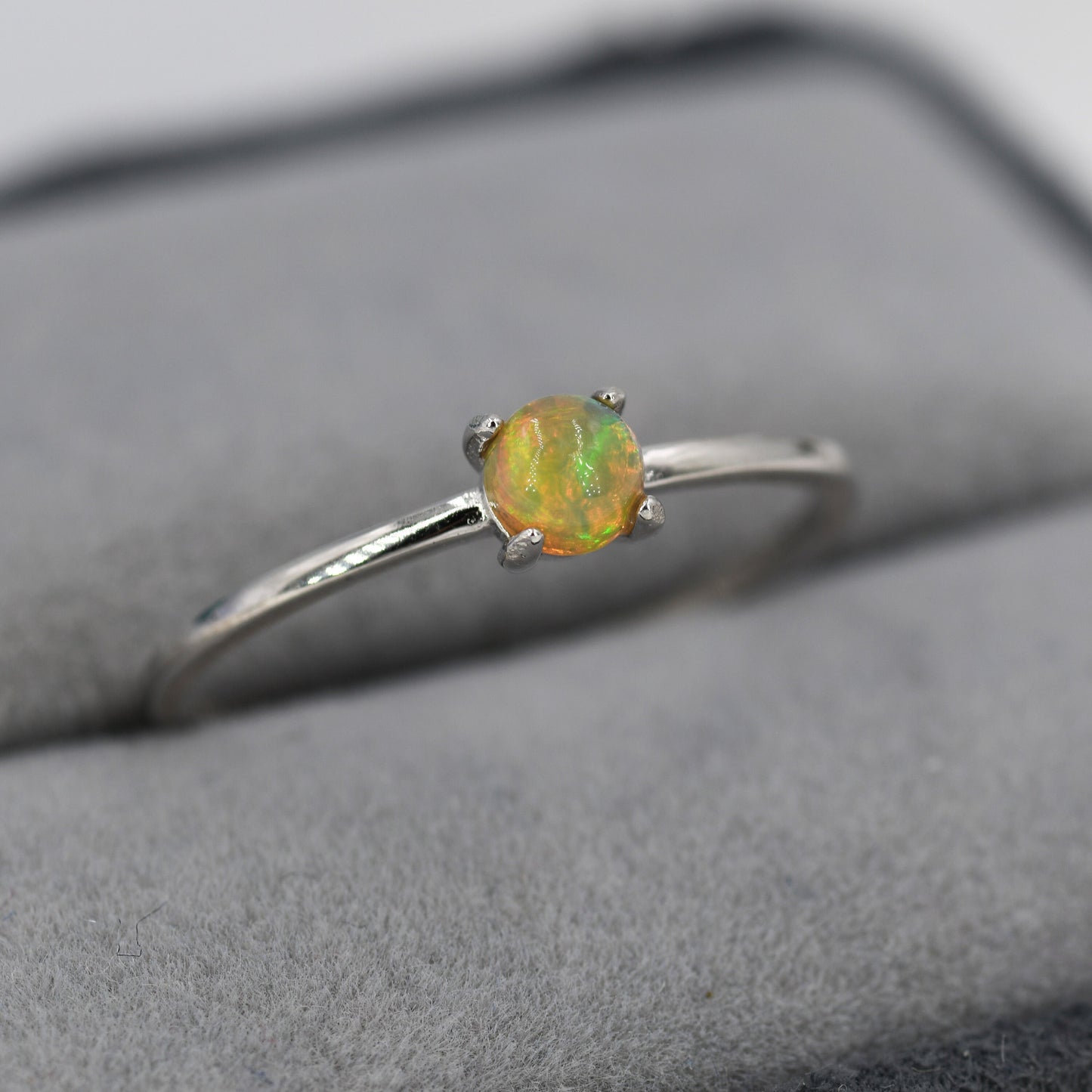 Genuine Opal Ring in Sterling Silver, US 5 - 8, Natural Opal Stone Ring, Ethiopian Opal