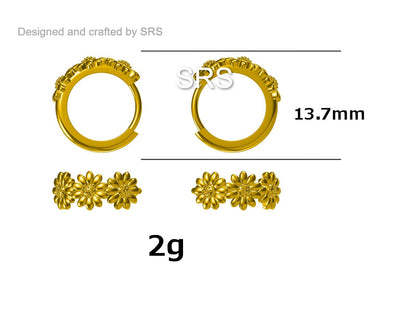 Daisy Flower Chain Huggie Hoop in Sterling Silver, Partial Gold, Flower hoop Earrings, Floral Earrings, 10mm Inner Diameter