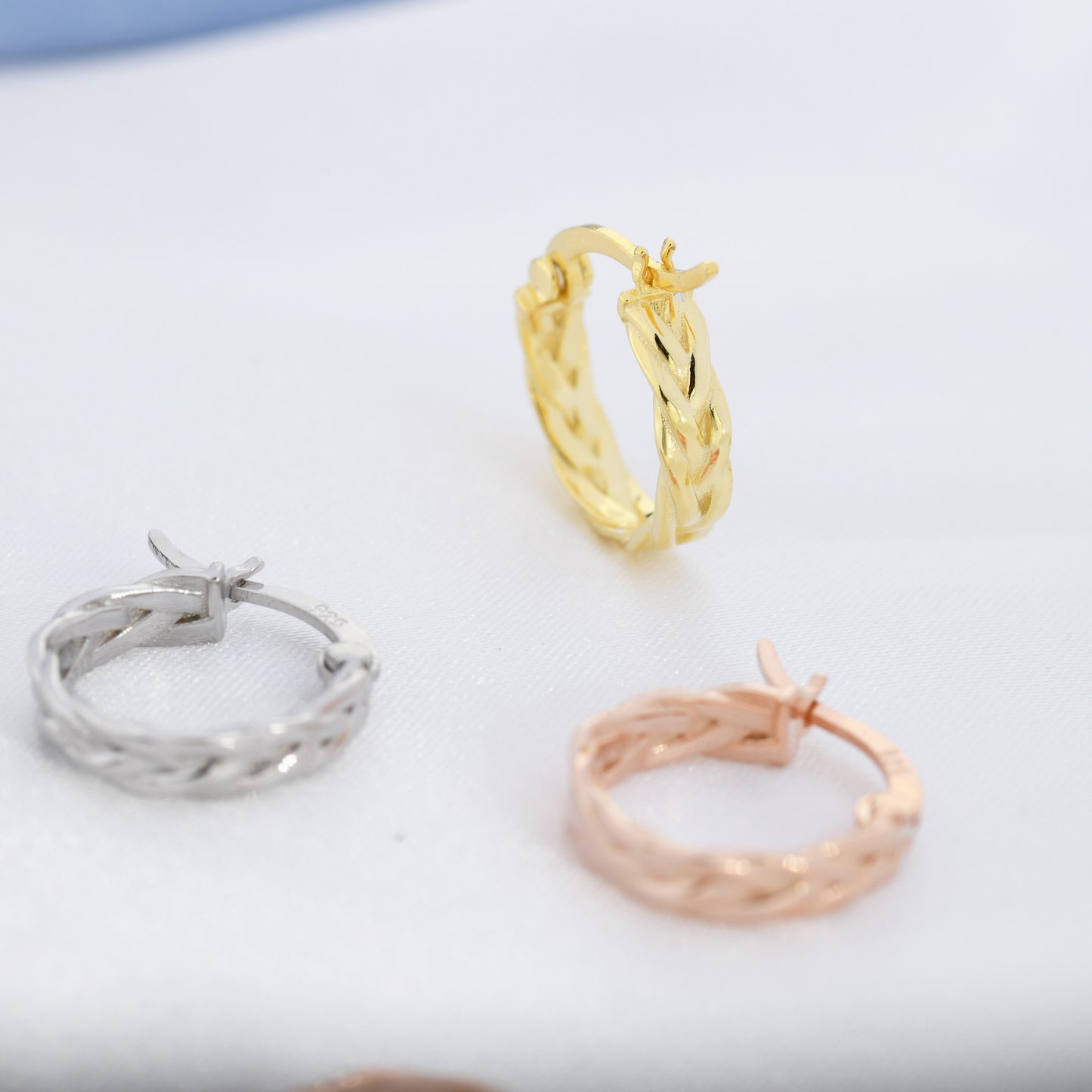 Braided Hoop Earrings in Sterling Silver, Silver or Gold or Rose Gold, Twist Hoops, Braid Geometric Hoop Earrings, 10mm Inner Diameter
