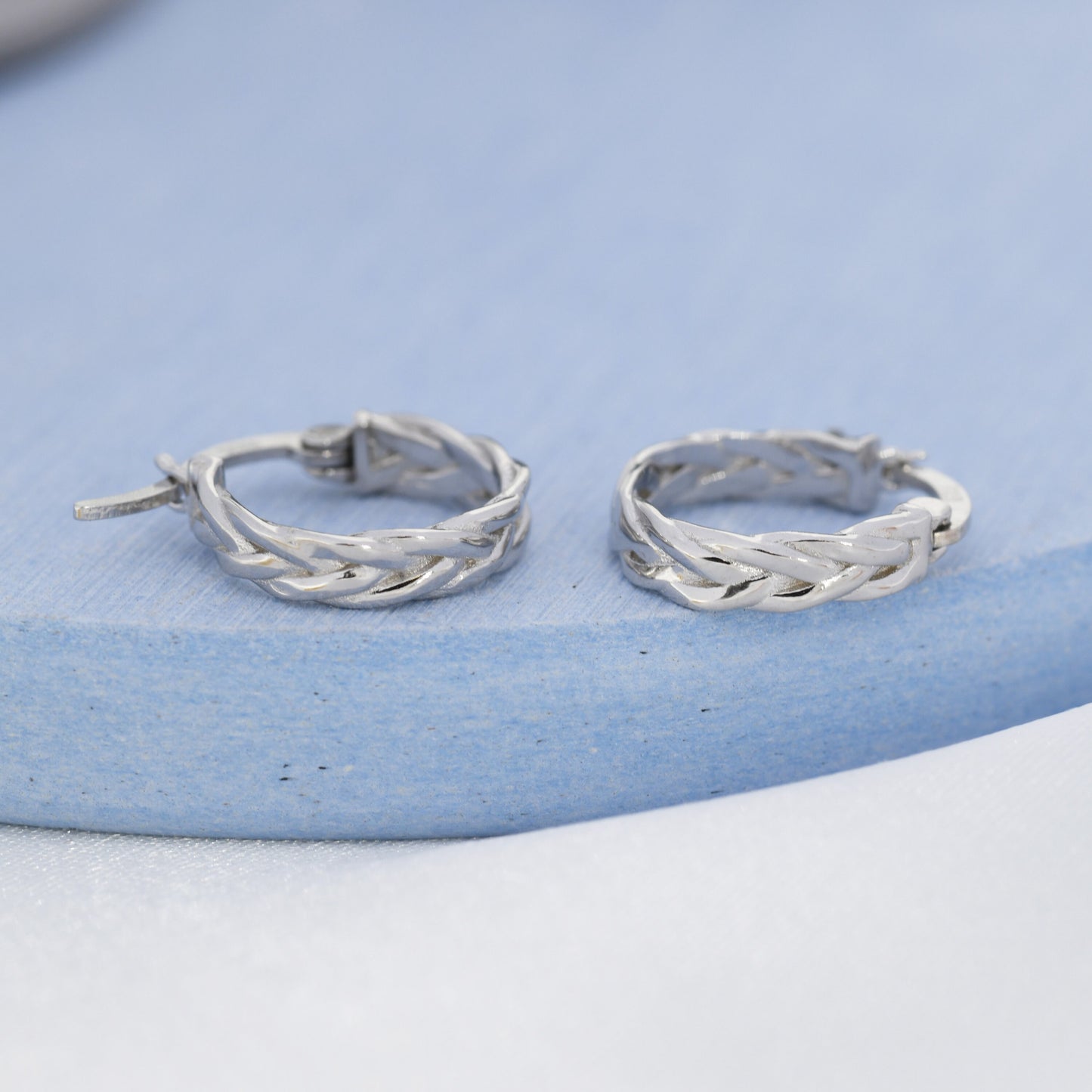 Braided Hoop Earrings in Sterling Silver, Silver or Gold or Rose Gold, Twist Hoops, Braid Geometric Hoop Earrings, 10mm Inner Diameter