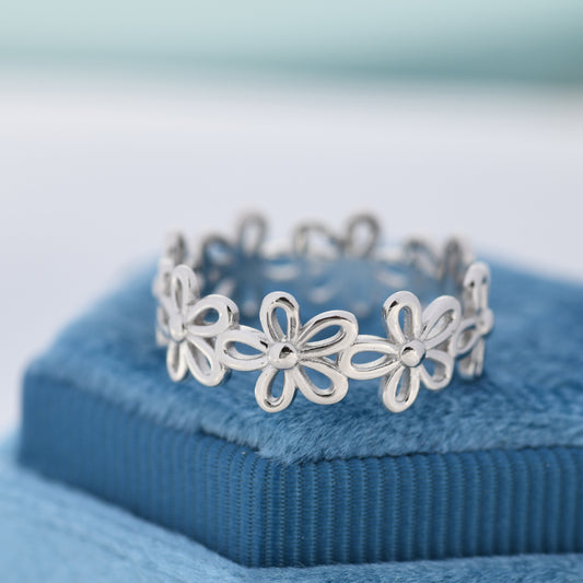 Forget-me-not Flower Infinity Ring in Sterling Silver, Flower Ring, Floral Ring, US 5-8