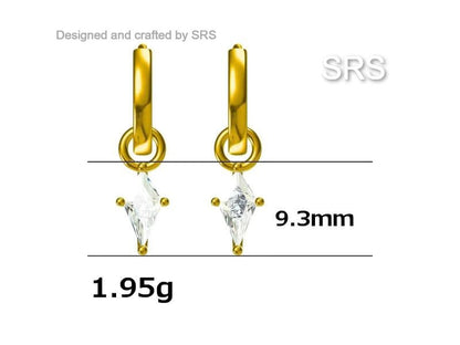 Rhombus CZ Huggie Hoop Earrings in Sterling Silver, Silver or Gold, Kite Shape Crystal Earrings,  Interchangeable and detachable