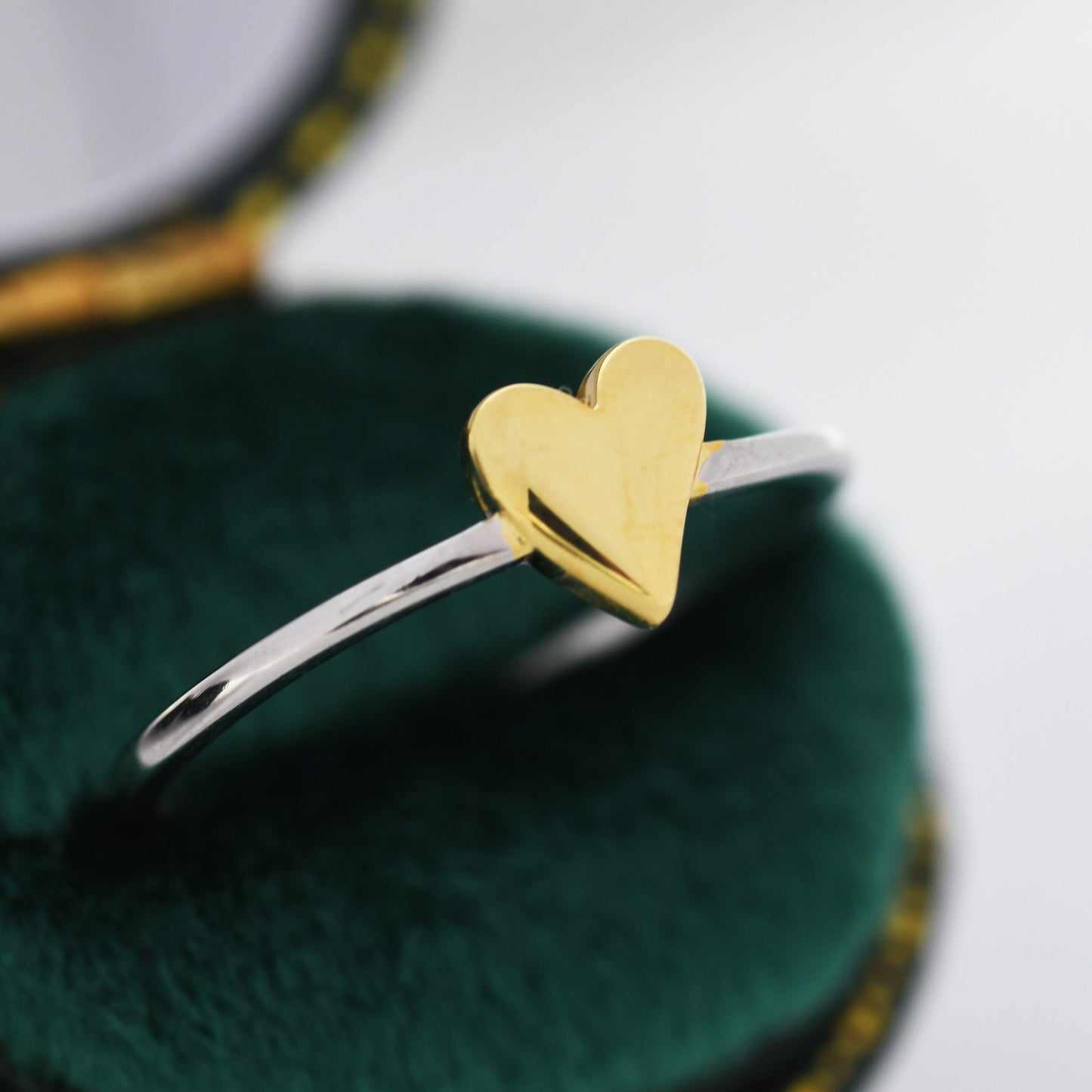 Heart Ring in Sterling Silver, Silver and Gold Two Tone Ring, Heart of Gold, Gold Heart Ring, Size US 5 - 8
