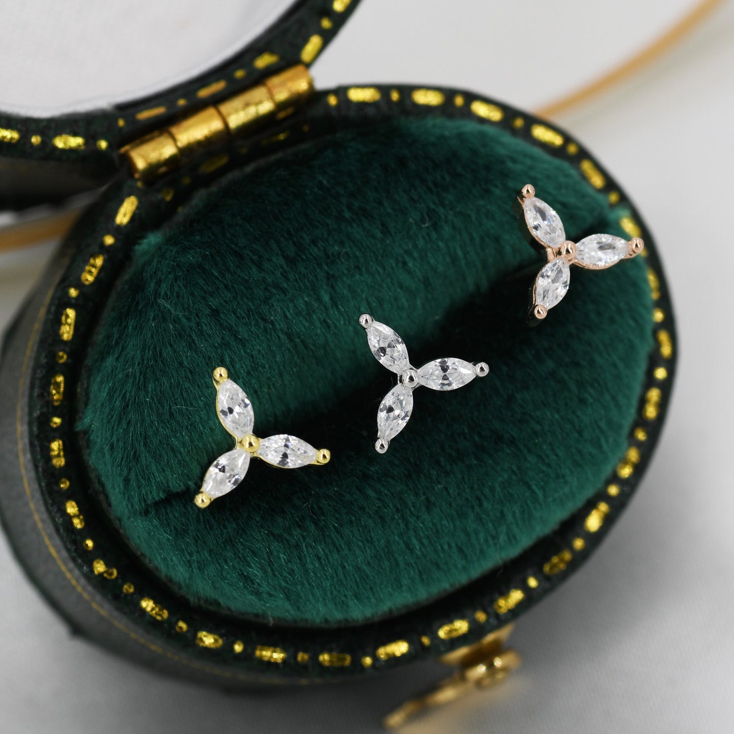 Three Marquise CZ Stud Earrings in Sterling Silver, Silver, Gold or Rose Gold, Three CZ Earrings, Trinity Earrings