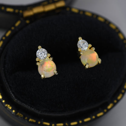 Opal with CZ Stud Earrings in Sterling Silver, Silver, Gold or Rose Gold, Vintage Inspired