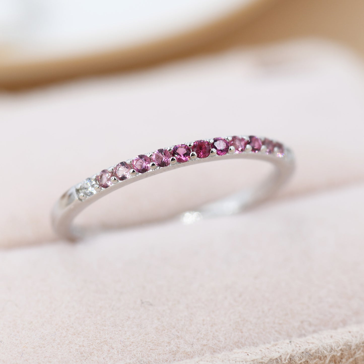 Ruby Red Ombre Half Eternity Ring in Sterling Silver, Silver or Gold, Red CZ Skinny Ring, Minimalist Stacking Ring US 5 - 8
