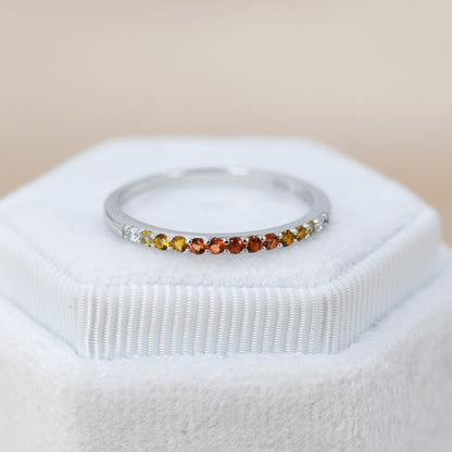 Rainbow Red Ombre Half Eternity Ring in Sterling Silver, Silver or Gold,  Garnet Red CZ Skinny Ring, Minimalist Stacking Ring US 5 - 8
