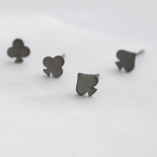 Card Suit Stud Earrings in Sterling Silver, Spade Earrings, Club Earring, Poker Set Earrings
