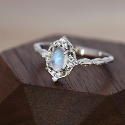 Genuine Moonstone Ring in Sterling Silver, Natural Moonstone Ring, Vintage Inspired Design, US 6 - 8