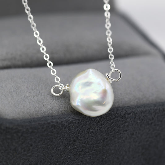 Baroque Pearl Necklace in Sterling Silver, Irregular Shape Keshi Pearl Necklace, Natural Freshwater Pearl Necklace