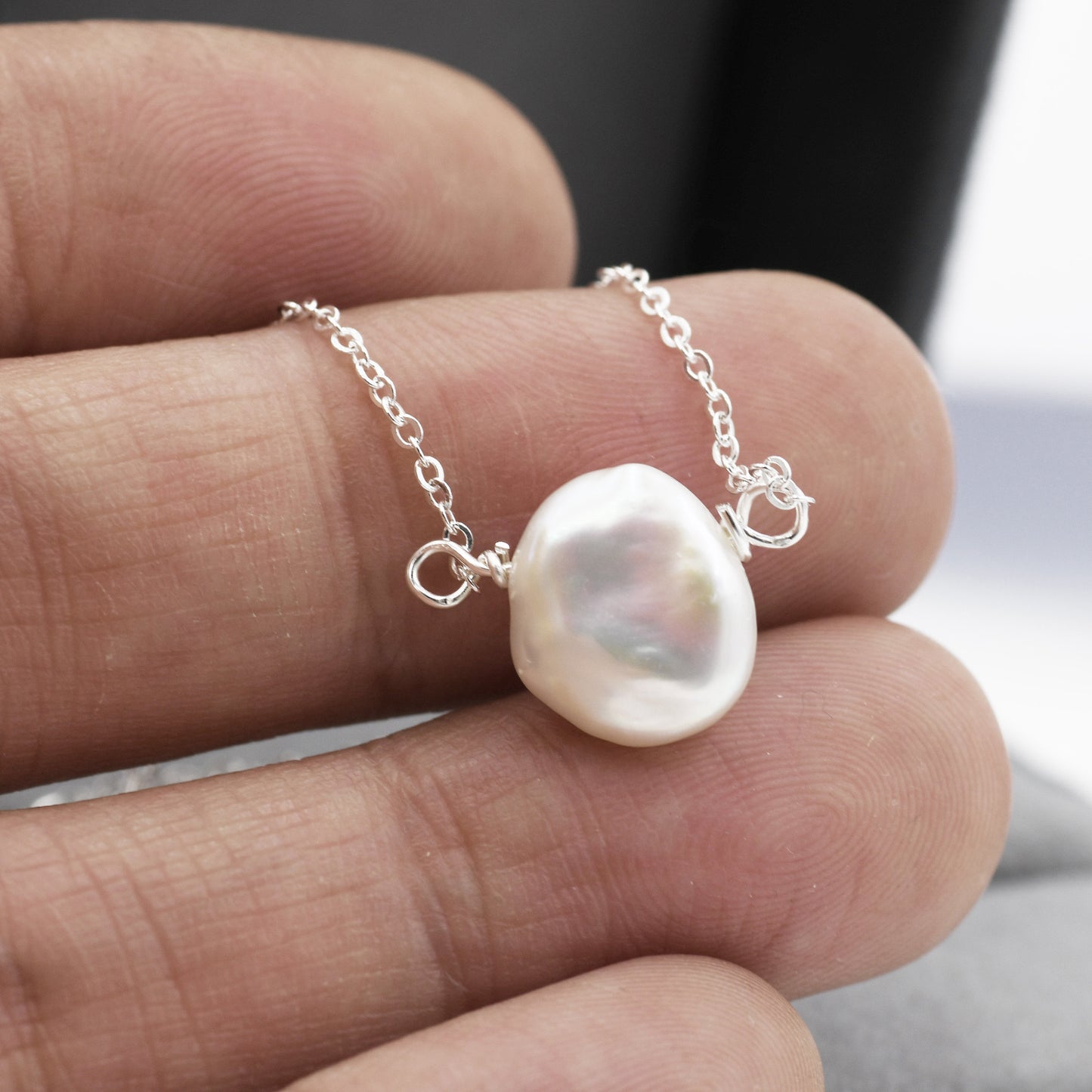 Baroque Pearl Necklace in Sterling Silver, Irregular Shape Keshi Pearl Necklace, Natural Freshwater Pearl Necklace