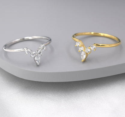 CZ Tiara Ring in Sterling Silver, Marquise Ring, Delicate Stacking Ring, Nesting Band, Curved Wedding Ring, Wishbone Ring, Size US 5 - 8
