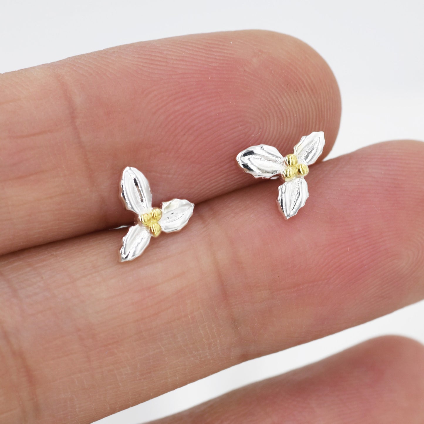 Holly Stud Earrings in Sterling Silver, Botanical Jewellery, Flower Earrings, December Birth Flower, Christmas Earrings