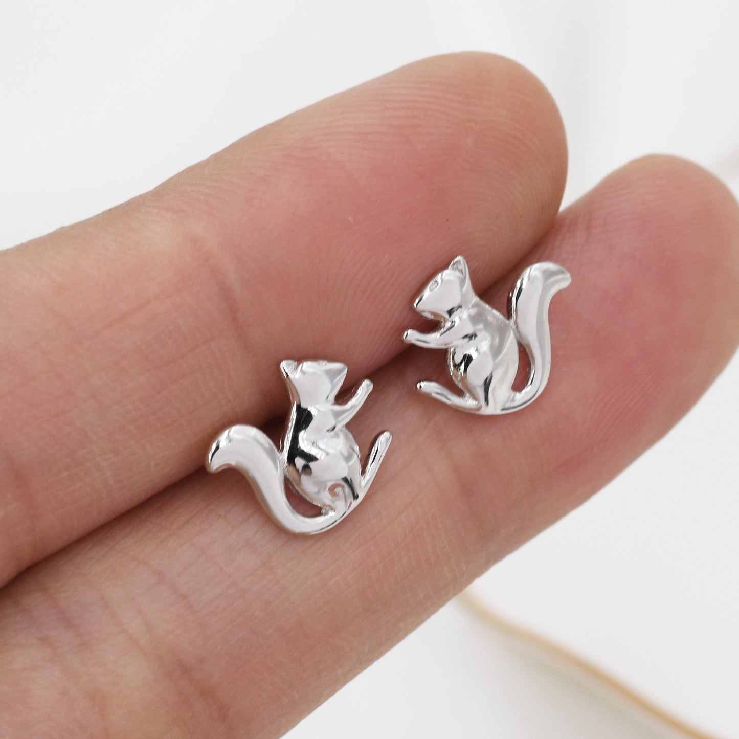 Squirrel Stud Earrings in Sterling Silver, Silver or Gold, Animal Earrings, Nature Inspired