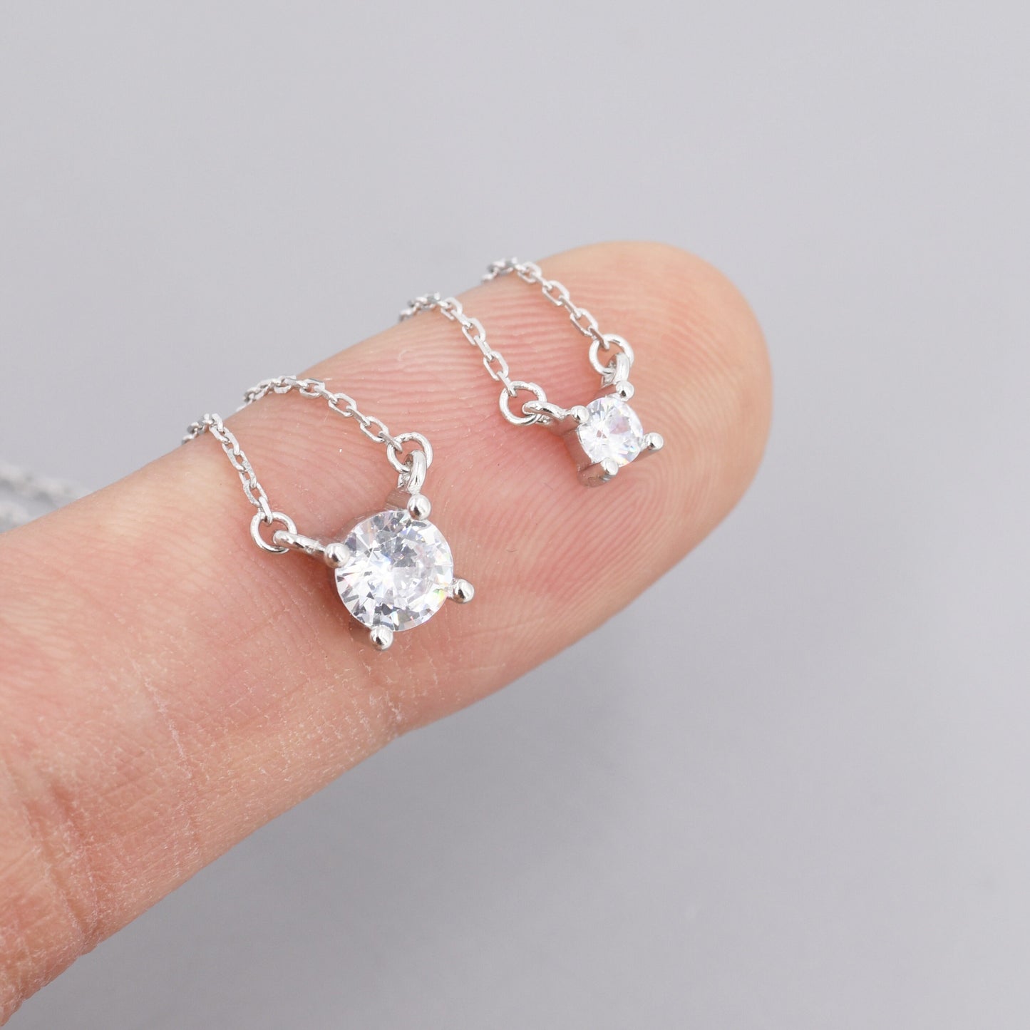 Extra Tiny CZ Necklace in Sterling Silver, Silver or Gold, Diamond Cut CZ Pendant Necklace