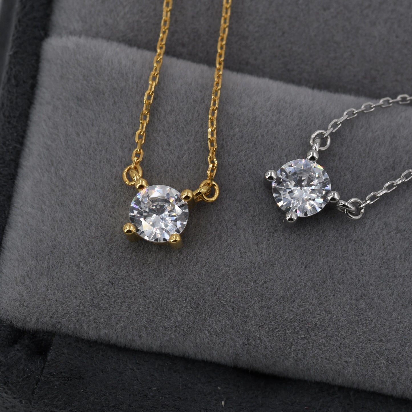 Extra Tiny CZ Necklace in Sterling Silver, Silver or Gold, Diamond Cut CZ Pendant Necklace