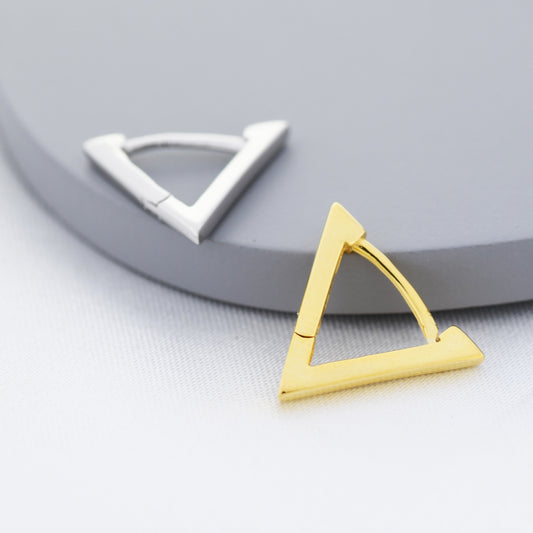 Sterling Silver Triangle Huggie Hoop Earrings, Silver or Gold, Simple Geometric Hoop Earrings