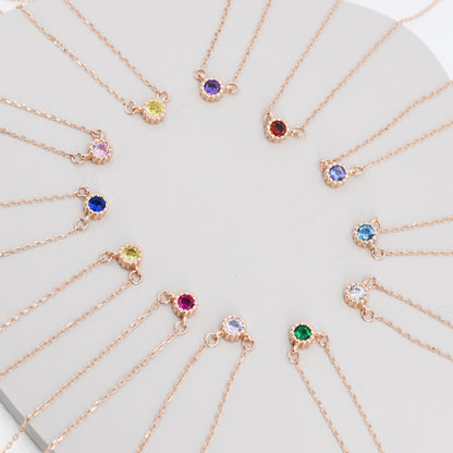 Sterling Silver Tiny Birthstone Necklace with CZ Crystals, Silver, Gold or Rose Gold,  3mm Extra Tiny CZ Necklace