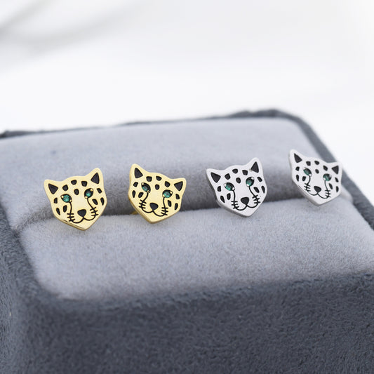 Leopard Stud Earrings in Sterling Silver, Silver or Gold, Leopard Face Earrings, Animal Earrings, Nature Inspired