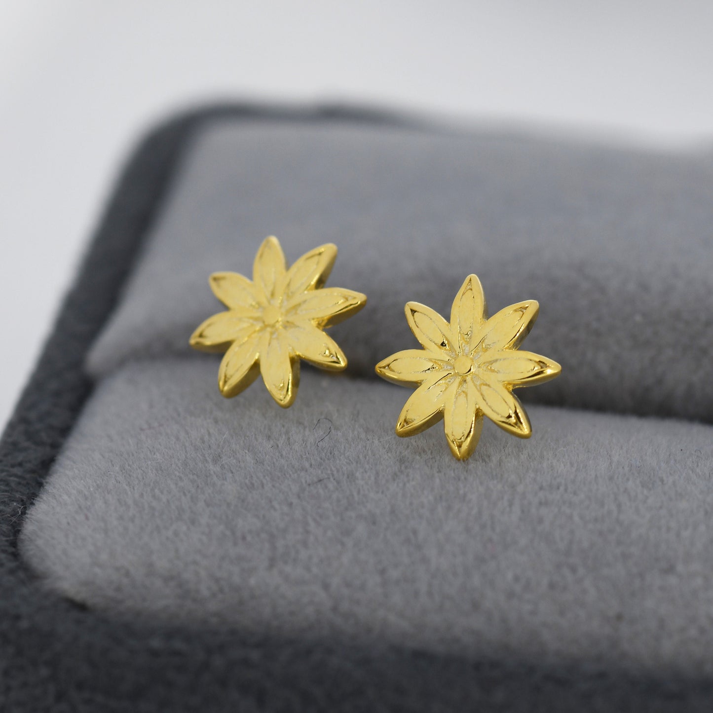 Star Anise Stud Earrings in Sterling Silver, Silver or Gold, Flower Earrings