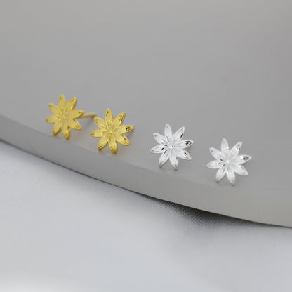 Star Anise Stud Earrings in Sterling Silver, Silver or Gold, Flower Earrings