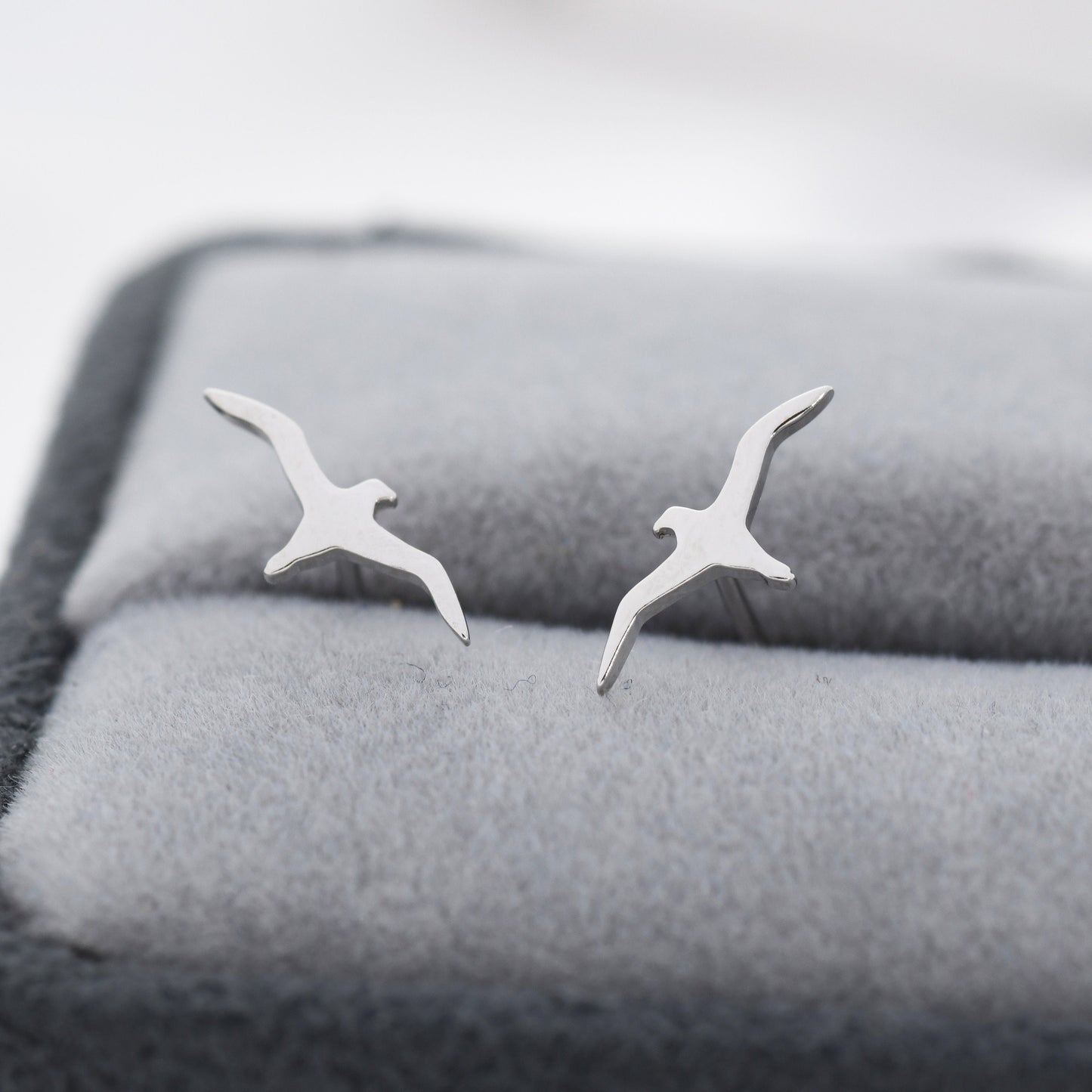 Albatross Bird Stud Earrings in Sterling Silver, Silver or Gold, Seagull Earrings, Flying Bird Earrings, Nature Inspired Animal Earrings