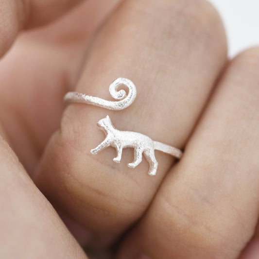 Sterling Silver Cat Ring, Adjustable Sized Ring, Open Ring, Stacking Rings